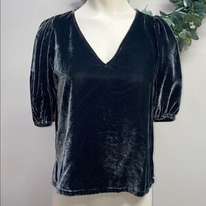 NWOT Loft Petites Gray Velvet Puff Sleeve V-Neck Blouse XXSP